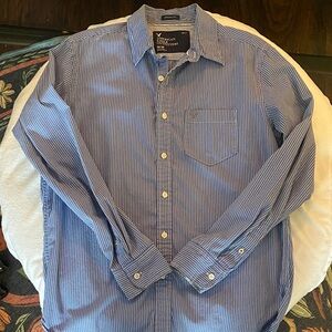 American Eagle Outfitters Men's Navy Striped Button-Down Shirt